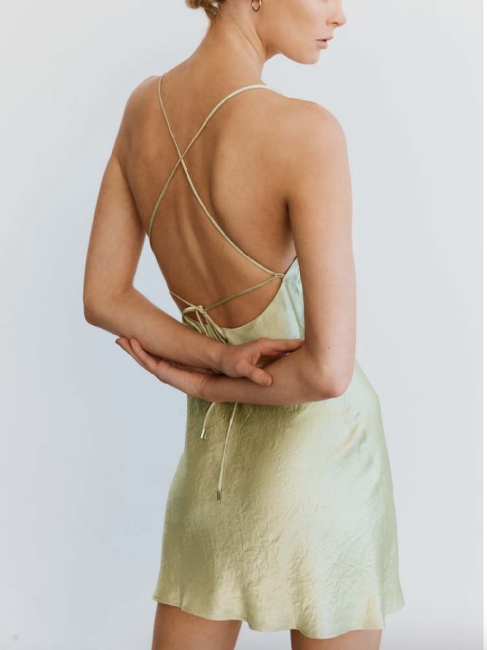 Third Form Crush Bias Cowl Neck Mini Slip Dress Apple Green Women's Size US 4